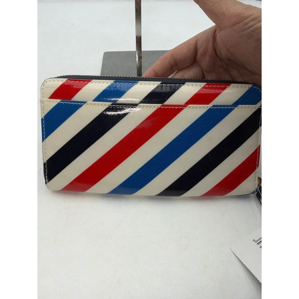 Kate Spade Neda Daycation Zip Around Wallet Red White Blue Stripe WLRU1182 NEW